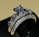 3ct Round Cut Diamond Engagement Ring 14k White Gold Finish Milgrain Bridal Set