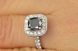 3Ct Cushion Cut Black Diamond Accent Halo Engagement Ring 14K White Gold Finish