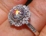Floral Milgrain Engagement Ring 2.7ct Round Cut Diamond 14k White Gold Finish