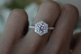 2.3ct Round Cut VVS1 Diamond Hexagon Halo Engagement Ring 14k White Gold Finish