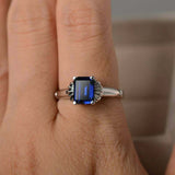 1ct Emerald Cut Sapphire Engagement Ring Flower Solitaire 14k White Gold Finish