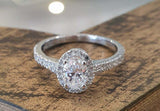 2.2ct Engagement Ring Oval Cut Diamond Round Accent Halo 14k White Gold Finish