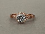 Halo Solitaire Engagement Ring 1.5ct Round Cut VVS1 Diamond 14k Rose Gold Finish