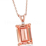 2ct Emerald Cut Simulated Morganite Solitaire Pendant Chain 14k Rose Gold Plated