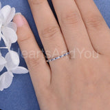 0.3ct Round Cut Simulated Sapphire Half Eternity Wed Band 14k White Gold Plated