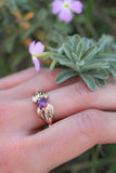 1ct Round Cut Pink Ruby Engagement Ring Floral Petal Leaf 14k Yellow Gold Finish