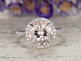 3ct Round Cut Peach Morganite Engagement Ring Diamond Halo 14k White Gold Finish