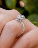2.2ct Oval Cut Simulated Diamond Pave Halo Engagement Ring 14k White Gold Plated