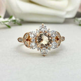 2ct Engagement Ring Round Cut Peach Morganite Diamond Floral 14k RoseGold Finish