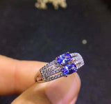 2.4ct Oval Cut Blue Tanzanite Split Wedding Band Ring 14k White Gold Finish