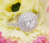 Double Halo Solitaire Engagement Ring 2ct Round Cut Diamond 14k WhiteGold Finish