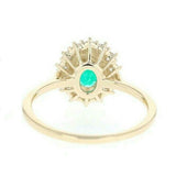 2ct Engagement Ring Oval Cut Green Emerald Floral Halo 14k Yellow Gold Finish