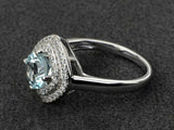 2.3ct Engagement Ring Round Cut Blue Aquamarine Dual Halo 14k White Gold Finish