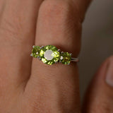 2ct Round Cut Green Peridot Engagement Ring 14k White Gold Finish Unique Trilogy