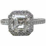 3ct Asscher Cut Diamond Halo Engagement Ring 14K White Gold Finish with Accent