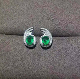 2ct Stud Earrings Oval Cut Green Emerald Halo Design 14k White Gold Finish