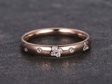0.8ct Round Cut VVS1D Diamond Wedding Band Flush Set Flower 14k Rose Gold Finish