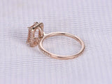 2ct Emerald Cut Morganite Engagement Ring Halo Diamond Accent 14k Rose Gold Over