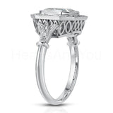 2.5ct Asscher Simulated Diamond Vintage-Inspired Halo Ring 14k White Gold Plated