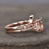 2ct Engagement Ring Cushion Cut Morganite Curved Bridal Set- 14k Rose Gold Over