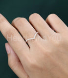 0.25ct Round Cut Moissanite Minimalist Curved Wedding Band 14k Rose Gold Plated