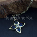 2ct Pear Simulated Blue Sapphire Flower Pendant 14k White Gold Plated NO CHAIN