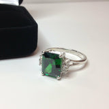1.2ct Green Emerald Unique Women Solitaire Engagement Ring 14k White Gold Finish