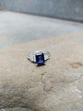 1.7ct Engagement Ring Emerald Blue Sapphire Diamond Accent 14k White Gold Finish