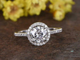 Halo Solitaire with Accent Engagement Ring 2ct Round Diamond 14k White Gold Over
