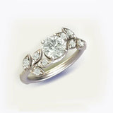 2ct Round Cut Diamond Engagement Ring Flower Leaf Design 14k White Gold Finish