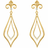 0.5ct Round Cut Diamond Fleur De Lis Drop Earrings Women 14k Yellow Gold Finish