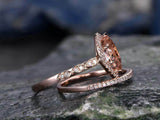 2ct Marquise Cut Morganite Bridal Set Halo Engagement Ring 14K Rose Gold Over