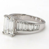 4ct Emerald Cut Diamond Solitaire Step Baguette Accent Ring 14k WhiteGold Finish