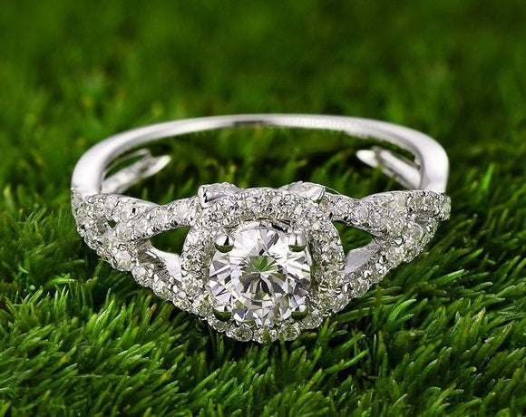 Split Shank Halo Engagement Ring 1.6ct Round Cut Diamond 14k White Gold Finish