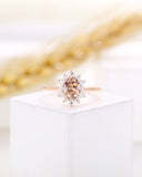 1ct Oval Cut Simulated Peach Morganite Halo Engagement Ring 14k Rose Gold Plated