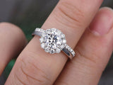 2ct Engagement Ring Round Cut Diamond Bridal Set Halo Design 14k White Gold Over