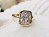 2.1ct Radiant Cut Simulated Diamond Bezel Solitaire Ring 14k White Gold Plated