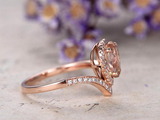 2ct Pear Cut Morganite Engagement Ring Curved V Shape Halo 14k Rose Gold Finish