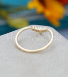 0.3ct Pear Simulated Diamond Minimalist Curved Wed Band 14k Yellow Gold Plated