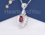 2ct Oval Simulated Ruby Floral Cluster Pendant 14k White Gold Plated NO CHAIN