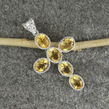 2.5ct Oval Cut Yellow Sapphire Pendant Christ Cross 14k White Gold Over NO CHAIN