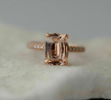 2.5ct Elongated Cushion Cut Peach Morganite Engagement Ring 14k Rose Gold Finish