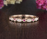 0.3ct Round Cut Simulated Ruby Half Eternity Wedding Band 14k White Gold Plated