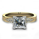 1ct Princess Cut Diamond Unique Design Engagement Ring Women 14k Gold Finish