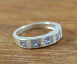 2.3ct Wedding Ring Band Princess Cut Blue Topaz Stackable 14k White Gold Finish