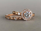 Fancy Bridal Set Engagement Ring 2ct Round Cut VVS1 Diamond 14k Rose Gold Finish