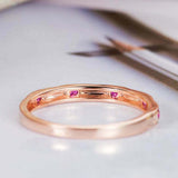 0.9ct Round Cut Pink Ruby Wedding Band Ring Half Eternity 14k Rose Gold Finish