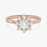 2ct Engagement Ring Round Cut Diamond Halo Floral Promise 14k Rose Gold Finish