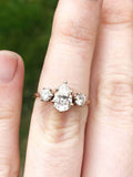 Round Accent Trilogy Engagement Ring 1.5ct Pear Cut Diamond 14k Rose Gold Finish