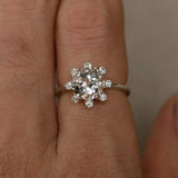 Floral Solitaire Engagement Ring 1.5ct Round Cut Diamond 14k White Gold Finish